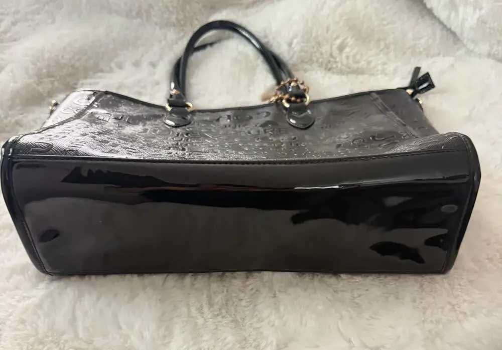 Y2K Juicy Couture Black Debossed Logo Satchel Handbag with Heart Lock Charm